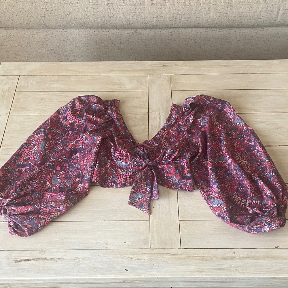 For Love And Lemons Pink Purple Floral Pattern Cropped Blouse Small